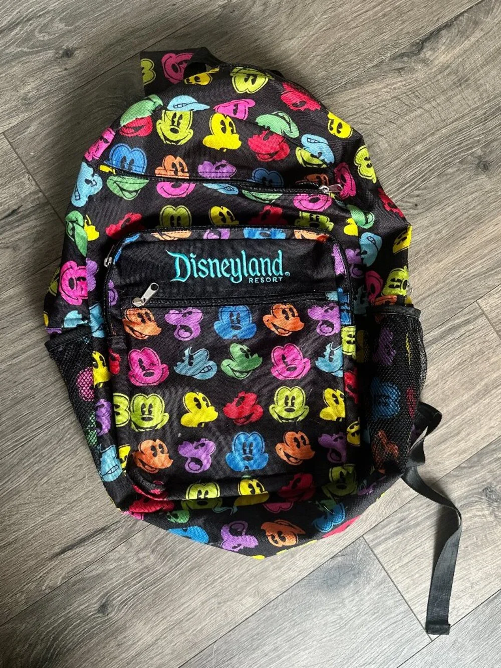 Disneyland Resort Mickey Mouse Faces Backpack Rainbow Embroidered Multicolor Zip